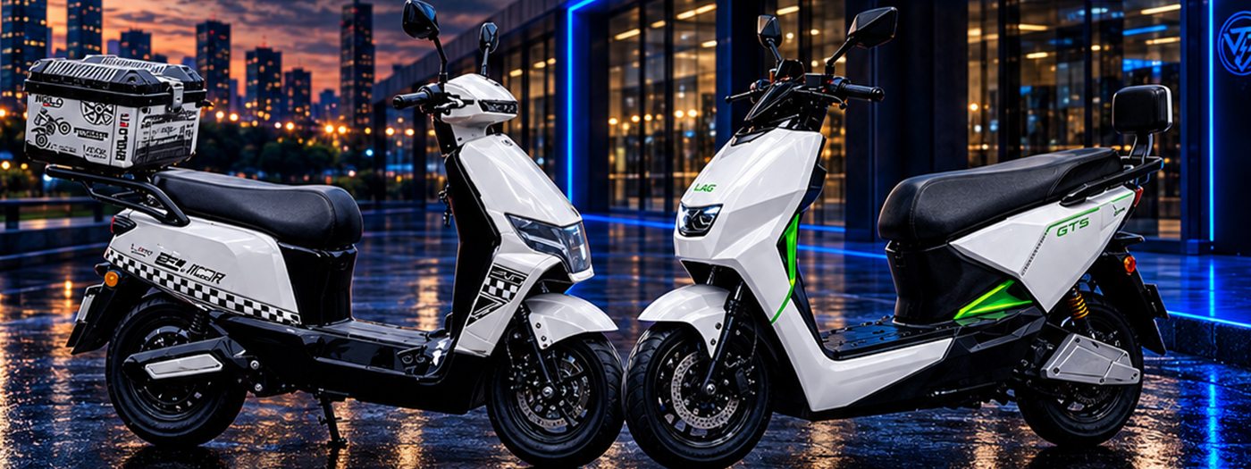 Motos elétricas Thunder, com baú de entrega, e Visionary